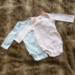 Blue and Pink Flower Print Long Sleeve Onesie Set
